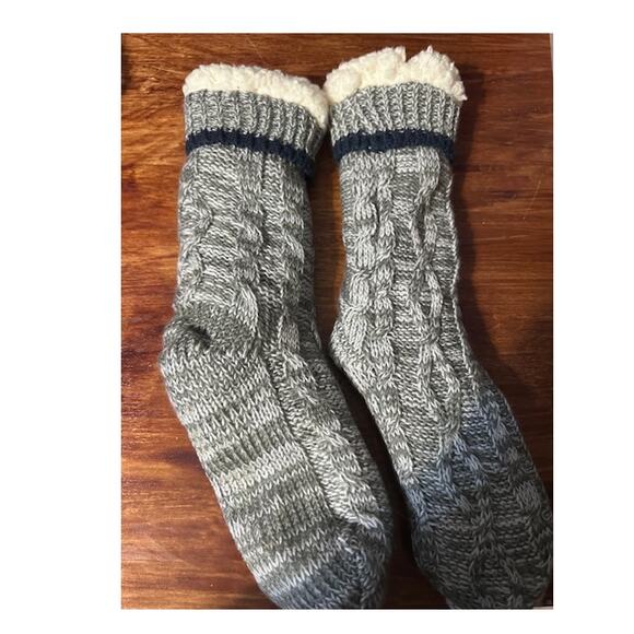 Sherpa Lined Knit Winter Slipper Socks – Blue & White - Picture 2 of 2